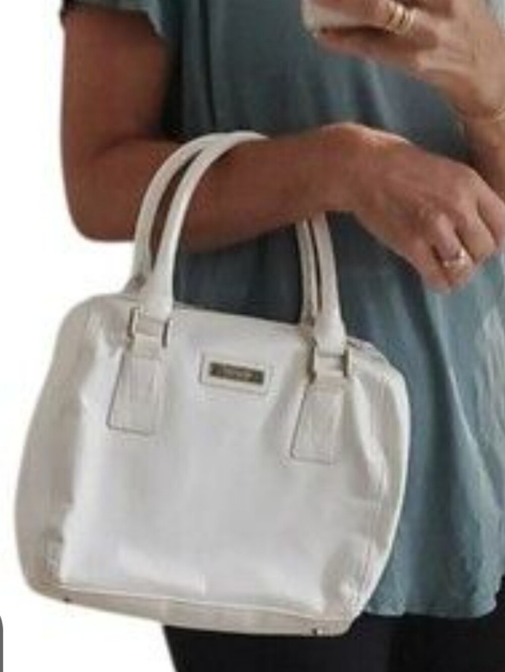 Versace Vintage White Patent Cosmetic Handbag Satchel Bag
